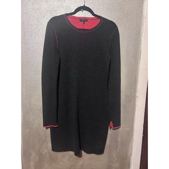 Rag & Bone Andee Sweater Dress Medium Gray Red Merino Wool Cotton Stretch Casual - Picture 4 of 13